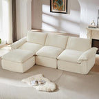 113.03" Sectional Couches for Living Room Modern Modular Sofa with L-Shape Couchs Upholstered Corduroy Boneless Couch Deep Seat Cloud Couch with Ottoman, No Assembly Required, White