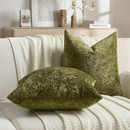 FUTEI Moss Green Flannel Throw Pillow Covers 26x26 Inch Set of 2,Soft Dimensional Textured Euro Pillow Shams,Modern Home Decor for Couch Living Room