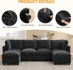 4-Seater Modular Sectional Cloud Sofa with Ottoman, Convertible L-Shaped Couch for Living Room, Modern Deep Seat Modular Sofa, Chenille Dark Grey