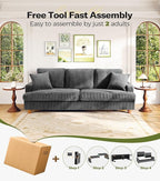 Kidirect 87in Corduroy Couch, Sofa No Tool Assembly, Comfy Couches for Living Room 21in Deeper Seats, Corduroy Sofas for Living Room with 2 Pillows, Oversized Loveseat Sofa, Boho Love Seat Grey Couch