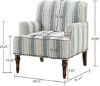 UIXE Stripe Accent Chairs Set of 2, Living Room Arm Chair Modern Nailhead Trim Club Armchair, Comfy Upholstered Sofa Lounge Seat Reading Seat Bedroom Side Seating for Home Office, Blue