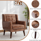 Lumibee Accent Chair, Modern Faux Leather Armchair for Living Room, Comfy Upholstered Arm Chair Tufted for Indoor Bedroom Office Room (P Coffee)