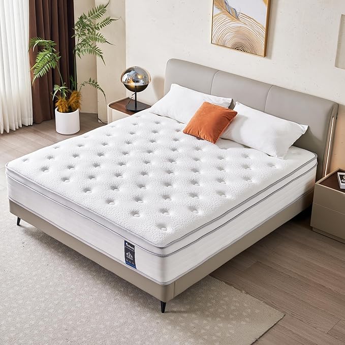 Queen Mattress, 12 Inch Hybrid Mattress in a Box, Memory Foam and Individual Pocket Springs, Soft and Breathable, Soft Feel