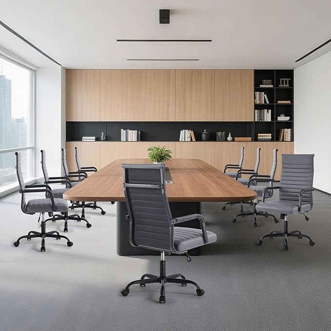 Office Desk Chair, Ergonomic Conference Room Chairs, PU Leather Executive Ribbed Computer Chair, Swivel Rolling Chair for Home Office