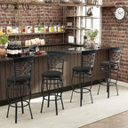 Giantex 30" Swivel Bar Stools Set of 2, Bar Height Bar Stools with Back, Upholstered PU Leather Seat, Footrest, Max Load 330Lbs, Vintage Metal Barstools for Kitchen Island, Dining Room, Pub, Black