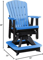 DutchCrafters Slat Fan Back Poly Balcony Adirondack Swivel Glider with Footrest Outdoor Patio Chair (Black & Blue)