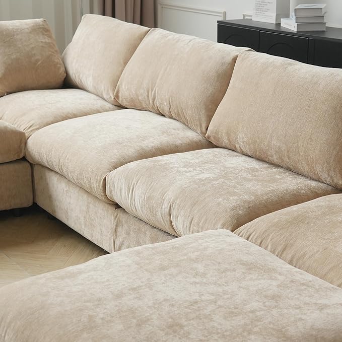 Modular Sectional Sofa with Ottoman,134inch U Shaped Convertible Cloud Couch,8 Seater Convertible V Shaped Living Room Sets,Cover Washable and Replaceable Couches for Living Room,Khkai