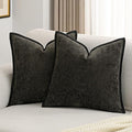 FUTEI Black Chenille Throw Pillow Covers 20x20 Inch Set of 2,Soft Cozy Bound Edge Design Cushion Case,Home Decor for Couch Bed Living Room