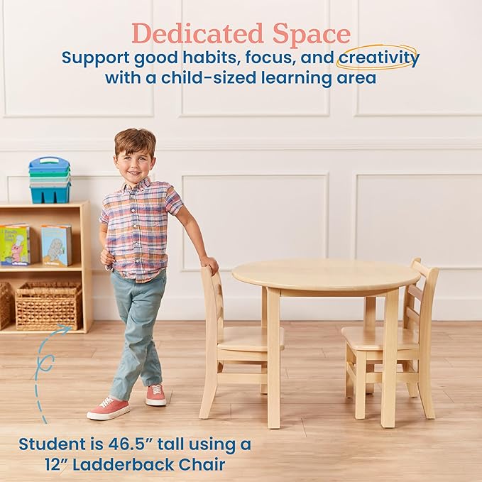 ECR4Kids 30in D Round Hardwood Table with 22in Legs, Kids Furniture, Antique White