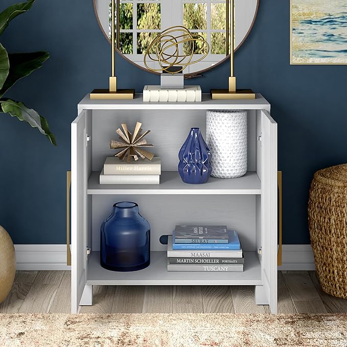 Henn&Hart 28" Wooden Accent Cabinet, Modern Sideboard Buffet Cabinet with 2 Doors and an Adjustable Shelf for Living Room, Dining Room, Bedroom or Entryway, White