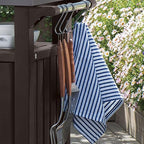 Keter Unity Portable 40 Gal Outdoor Table and Storage Cabinet w/Accessory Hooks, Stainless Steel Top for Patio Kitchen Island or Bar Cart, Dark Brown