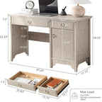 Chogori 47" Solid Wood Executive Desk, Farmhouse Office Computer Desk with 2 Drawers & Storage Cabinet, Wooden Writing Table for Home Office Study Bedroom,Gray