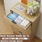 Modern Fluted 5 Drawer Tall Dresser, 48" H, Natural Oak, Curved Profile Design, Mid Century Wood Chest of Drawers for Bedroom, Living Room, Hallway