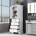 P PURLOVE Bathroom Storage Cabinet with 2 Doors and 4 Drawers,Tall Bathroom Cabinet Standing,Wood Freestanding Bathroom Cabinet for Kitchen,Living Room,White