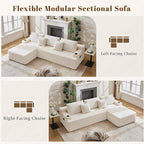 106" Cloud Sectional Couch, Modular Sectional Sofa with L-Shape Chaise, Corduroy Boneless Couch with Deep Seat, Upholstered Sofa for Living Room, No Assembly Required(Right-Facing Chaise, White)