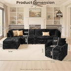 130" Modular Sofa with Swivel Chair & Ottoman, Modern Cloud Sectional Couch Plush Corduroy 5 Seater Deep Seat Sofas Set & Accent Armchair for Living Room, Black