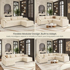 Belffin Large Modular Sectional Sofa with Double Deep Chaise and Loveseat, Corduroy U Shape Couch with 9" Soft Dual-Layer 9 Seats Cushion for Living Room, Apartment, Beige