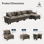 HERA'S HOUSE 158" Modular Sectional Sofa, Oversized L Shaped Couches for Living Room, Comfy Cloud Couch with Ottoman, 5-Seater Deep Seat Sofa with Throw Pillow, Chenille Ash