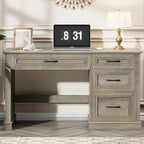 Farmhouse 47" Executive Desk, Computer Desk with Drawers and File Drawer, Workstation Computer Desk with Charging Station for Home Office,Study（Wash Grey）