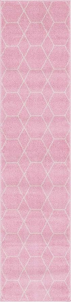 Unique Loom Trellis Frieze Collection Area Rug - Geometric (2' x 8' 8" Runner, Light Pink/ Ivory)