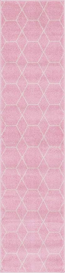 Unique Loom Trellis Frieze Collection Area Rug - Geometric (2' x 8' 8" Runner, Light Pink/ Ivory)