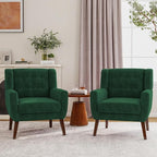 Lumibee Accent Chairs Set of 2, Velevet Fabric Armchairs for Living Room, Comfy Upholstered Arm Chairs Tufted for Indoor Bedroom Office Room (Retro Green Velvet)