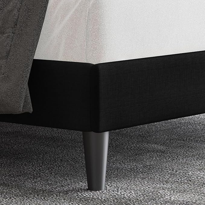 Allewie Queen Size Upholstered Platform Bed Frame with Adjustable Headboard, Button Tufted, Wood Slat Support, Easy Assembly, Black