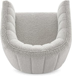 CHERS Rivet Mid-Century Modern Swivel Armchair, Bouclé Fabric Channel-Tufted Accent Chair, 360-Degree Rotating Lounge Chair with Ergonomic Design for Living Room, Bedroom, Home Theater, Light Gray