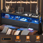Aheaplus Headboard for Full Size Bed Frame, Headboards with Outlets, USB Ports and LED Light, Head Board with Storage, Height Adjustable, Sturdy and Stable Headboard, Full Size, Black Oak
