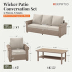 Patio Furniture Set 4 pcs, Wicker Outdoor Patio Furniture, 3-Seat Sofa, 2 Single Chairs and Coffee Table, Rattan Patio Conversation Set for Backyard Deck, Beige