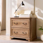 T4TREAM 34" Lateral File Cabinet with 2 Drawers, Farmhouse Filing Cabinet with 34" Wide Wooden Tabletop & Smooth Rails, Holds Letter/Legal, Hexagonal Design & Framed Drawer Fronts, Light Knotty Oak