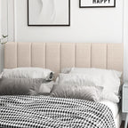 KOMFOTT Linen Upholstered Headboard for Full & Queen Size Bed, Vertical Channel Tufted Rectangular Headboard with Solid Wood Legs & Adjustable Width, Padded Bed Backboard, Easy Assembly, Beige