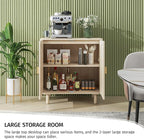 Beige Rattan Cabinet-2-Doors,Sideboard Buffet Cabinet with Storage-Accent Storage Cabinet with Cane Door, Boho Wood Credenza for Living Room, Kitchen,Dining Room or Office