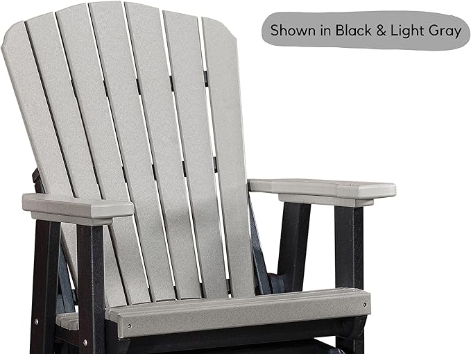 DutchCrafters Slat Fan Back Poly Balcony Adirondack Swivel Glider with Footrest Outdoor Patio Chair (White & Light Gray)