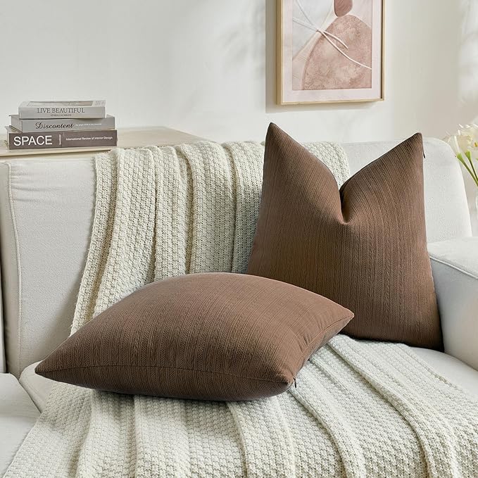 FUTEI Dark Brown Decorative Throw Pillow Covers 12x20 Inch Set of 2,Soft Cozy Wheat Ear Striped Patterns Lumbar Pillow Cases,Modern Home Decor for Couch Bed Living Room