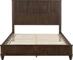 Queen Size Solid Wood Platform Bed Frame, Solid Wood Bed with 63.58" Headboard, Solid Wood Leg/No Box Spring Needed/Noise Free/Brown