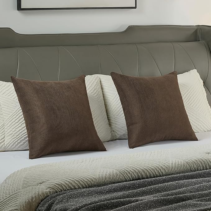 FUTEI Dark Coffee Chenille Throw Pillow Covers 26x26 Inch Set of 2,Soft Wide Chevron Textured Euro Pillow Shams,Farmhouse Home Decor for Couch Bed Living Room