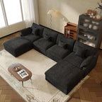 JACH U-Shaped Sectional Couches for Living Room, Cloud Sectional Couch with Deep Seat, 155.9" Modular Sofa with Chaise, Covers Removeable & Washable, Sofas Furniture for Living Room, Black