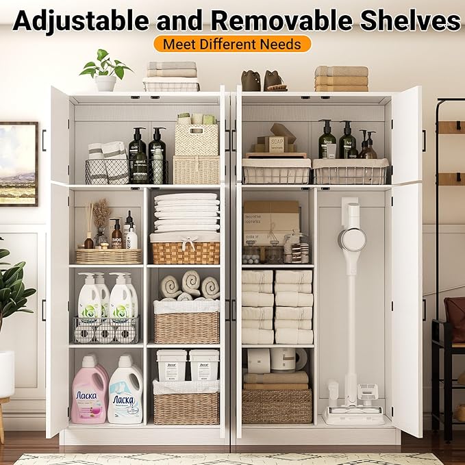 Unikito 71” Tall Storage Cabinet, Farmhouse Kitchen Pantry Cabinet with Adjustable Shelves and Barn Doors, Large Bathroom Storage Cabinet, Storage Cupboard for Dinning, Living Room, Office, 2 Pack