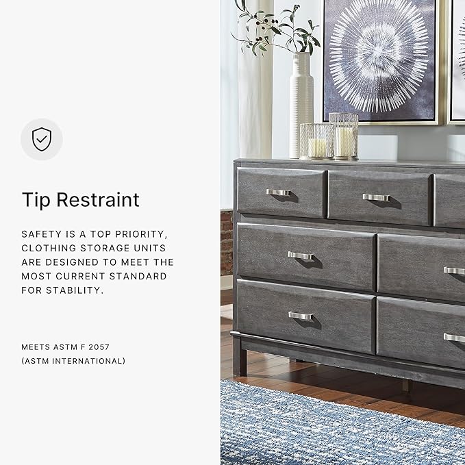 Signature Design by Ashley Caitbrook Contemporary 7 Drawer Dresser with Dovetail Construction, Weathered Gray