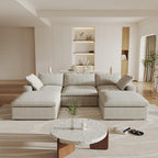 120" Cloud Modular Sectional Sofa with Storage Ottoman,Down Filled Comfort U Shaped Sofa Couch for Living Room,Minimalist Wide Deep Seat 5 Seater Convertible Couches for Office Apartment,Khaki