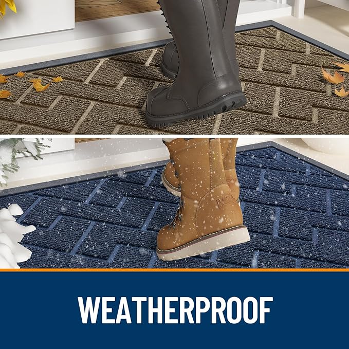 OLANLY Front Door Mat Indoor Outdoor Entrance, Waterproof All-Season, All-Weather Doormat, Sturdy Natural Rubber, Low Profile, Easy Clean Patio Porch Entryway Mat, Herringbone Brick (Brown, 47x23)