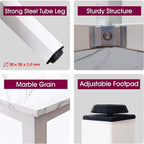 55 inch Large Computer Desk Wood, Modern Simple Style Desk for Home Office, Bedroom, Study Student Writing Desk, Small Spaces, White Metal Frame, Marble Grain Top