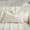 FUTEI Cream Chenille Throw Pillow Covers 12x20 Inch Set of 2,Soft Striped & Diamond Textured Lumbar Pillow Cases,Modern Home Decor for Couch Living Room