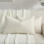 FUTEI Cream Chenille Throw Pillow Covers 12x20 Inch Set of 2,Soft Striped & Diamond Textured Lumbar Pillow Cases,Modern Home Decor for Couch Living Room