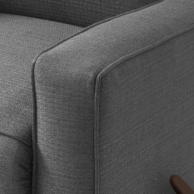 Harkawon Swivel Rocker Recliner Chair, Glider Rocker Recliner, Rocking Chair Nursery, Fabric Chair with High Back, Deep Seat, for Living Room, Bedroom (Dark Grey+Brown)