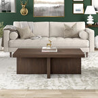 Henn&Hart 44" Rectangular Wood Pedestal Low-Profile Coffee Table for Living Room, Family Room, or Office, Alder Brown