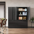 DEVAISE File Cabinet with 2 Drawers and Doors, Black Locking Metal Storage Cabinet with Adjustable Shelves for Home Office, Warehouse, Garage, School