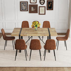 9 Piece Dining Table Set，Dining Room Table Set for 8，71'' Kitchen Table and PU Leather Chairs Set of 8，8 Chair Dining Table Set for Kitchen Dining Room