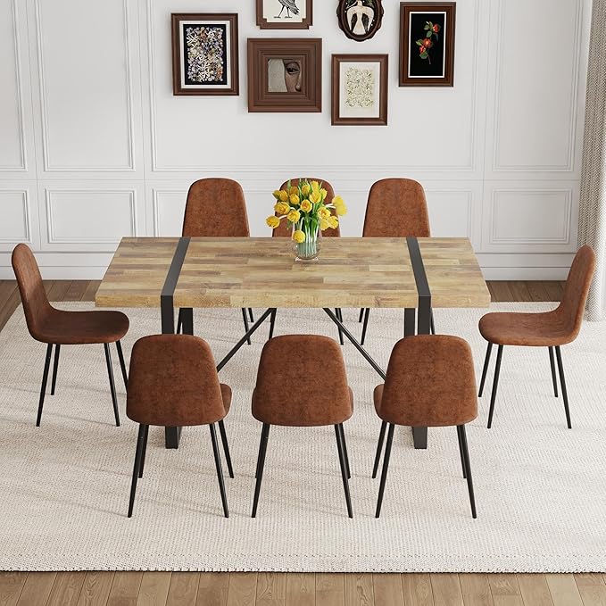 9 Piece Dining Table Set，Dining Room Table Set for 8，71'' Kitchen Table and PU Leather Chairs Set of 8，8 Chair Dining Table Set for Kitchen Dining Room